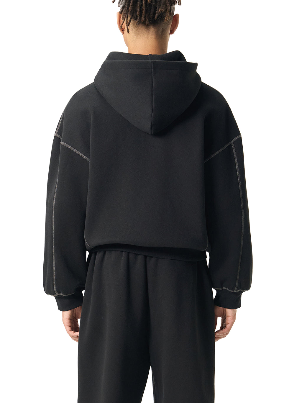 Contrast-Stitched Fleece Zip Hoodie